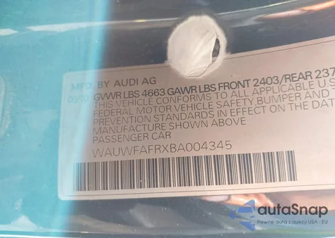 2011 Audi A5 2.0T Premium z USA, uszkodzony, nr VIN WAUWFAFRXBA004345